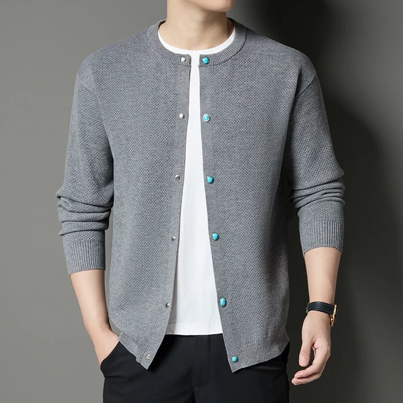 

Модный свитер для молодых людей, пальто, осень-зима 2022, толстый кардиган, корейская мода, однобортный трикотаж, пальто с длинными рукавами