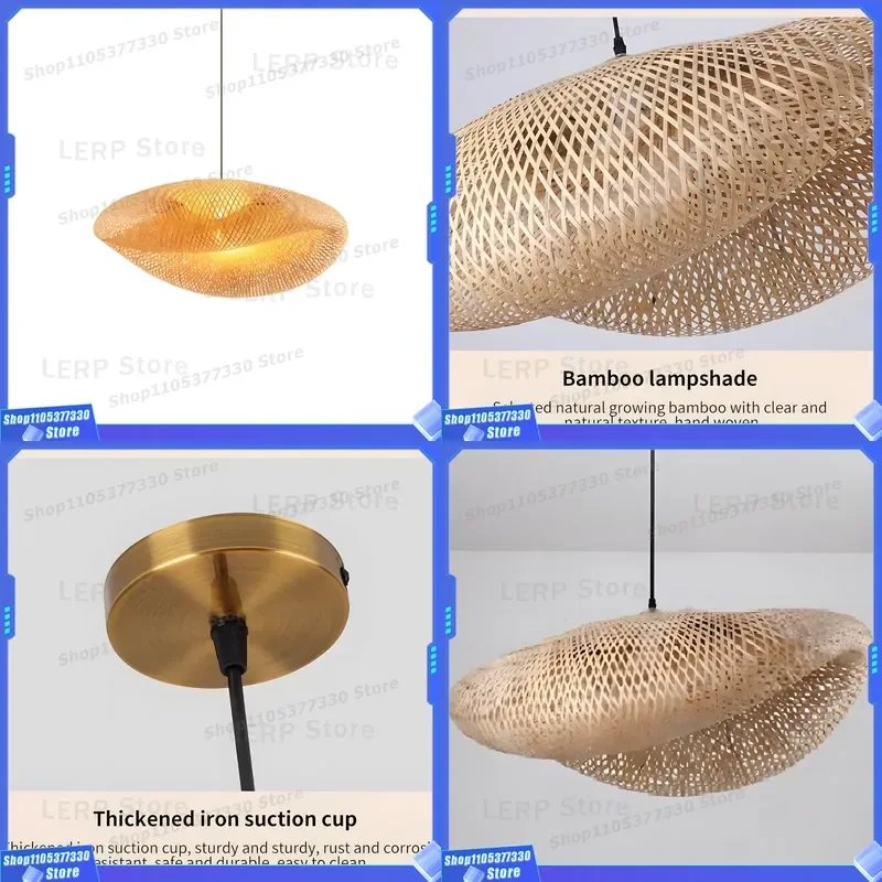 Natural Bamboo Woven Chandelier Creative Rattan Pendant Light Wooden Ceiling Lamp Decorative Lighting Fixture for Living Room