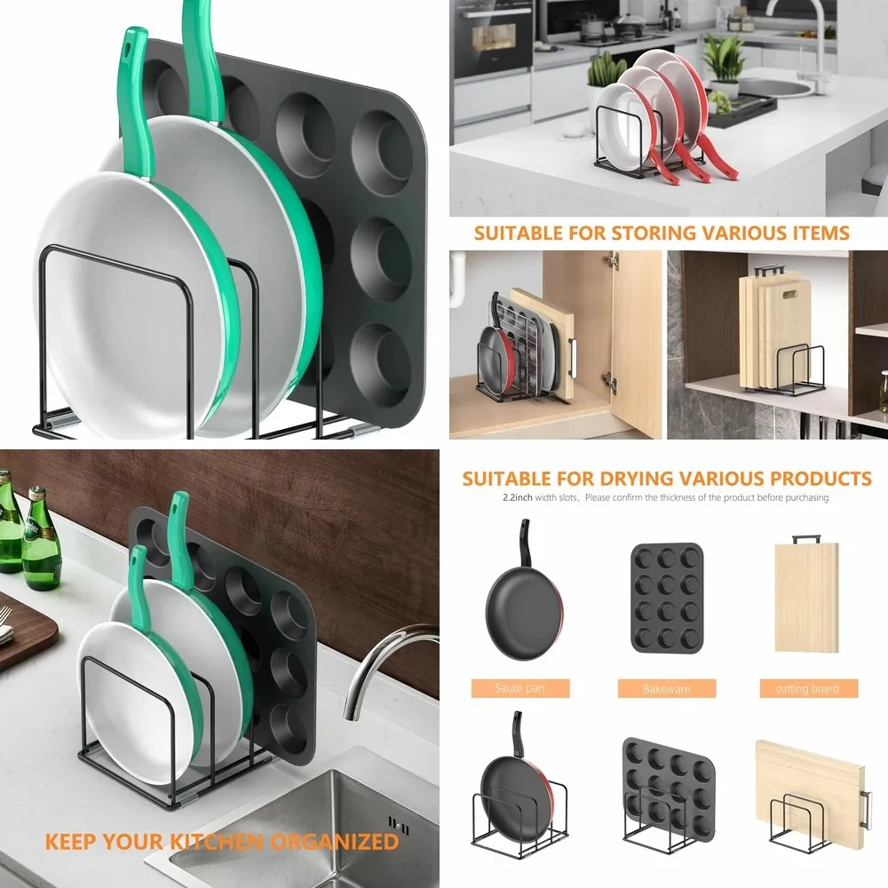 Pan Organizer for Kitchen Cabinet, Steel Cookware Holder with 3 Slots for Skillets & Baking Tray