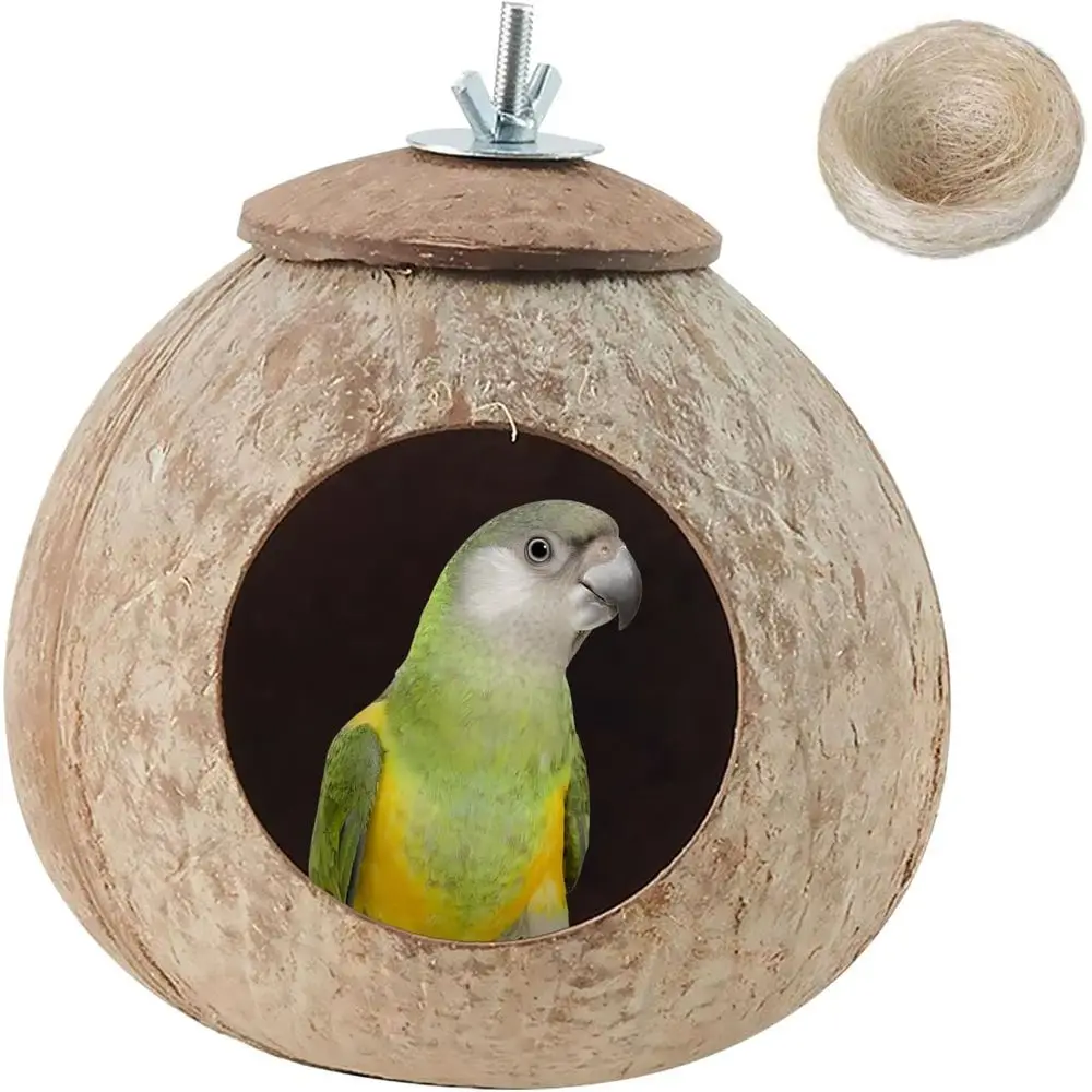 

Natural Coconut Shell Bird Nest, Small Breeding Hut, Ideal for Parakeets, Lovebirds, Budgies, and Finches
