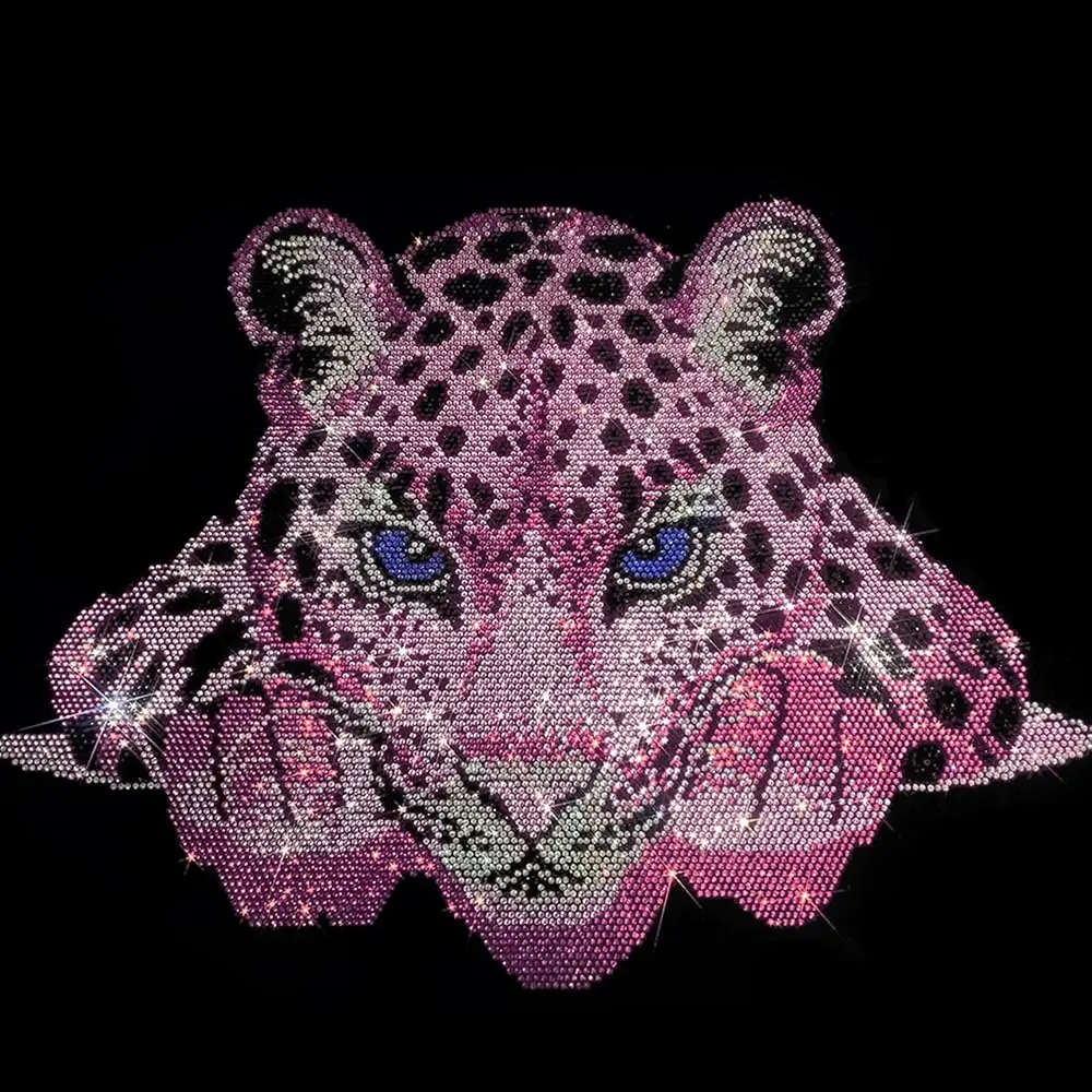 

Leopard Rhinestone Patch Iron-On, Pink Black Blue Leopard Face Decor, DIY Craft Embellishment for Jackets Jeans Bags 14.9'' x