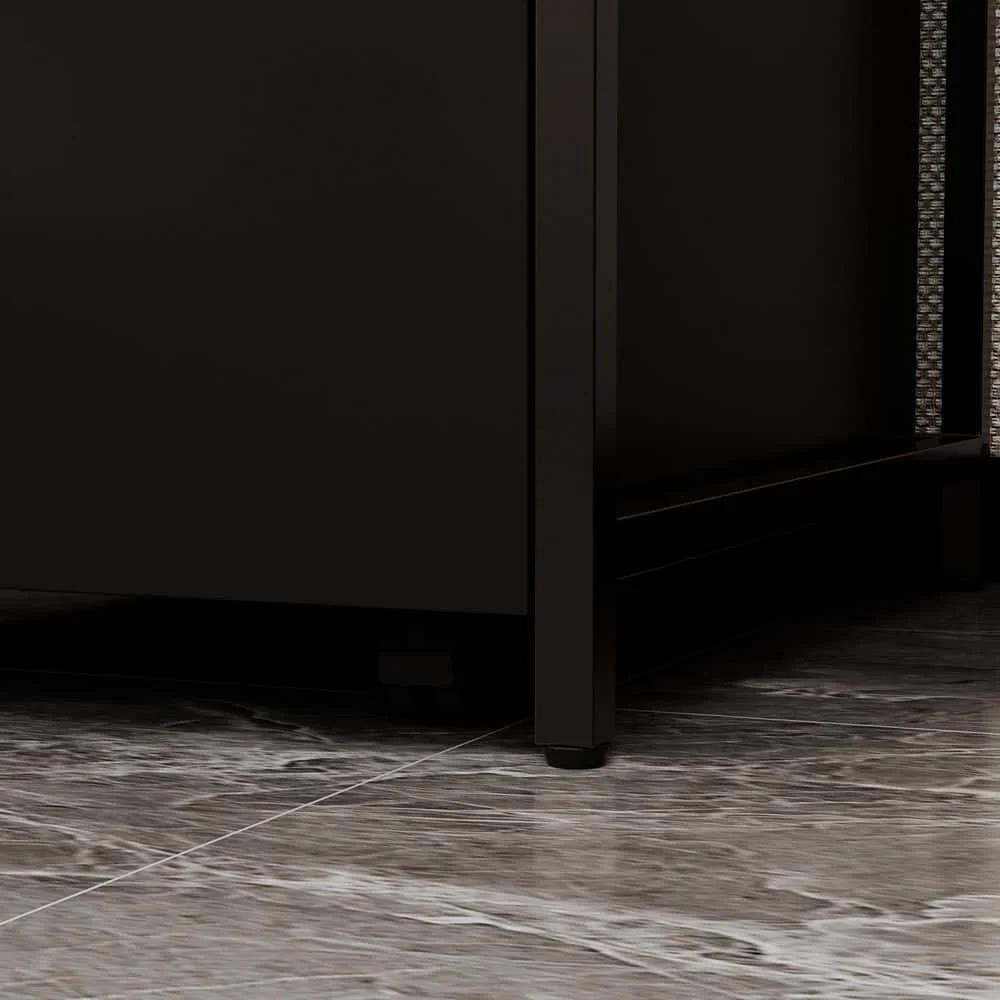 عربة مطبخ ذات سطح خشبي أسود مع 3 أدراج وخزانة واحدة وعجلات دوارة