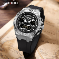 SANDA Men Watch Electric Watch Multi-Function Fashion Trend Outdoor LED Digital Alarm Clock Waterproof Military Men Quartz Watch