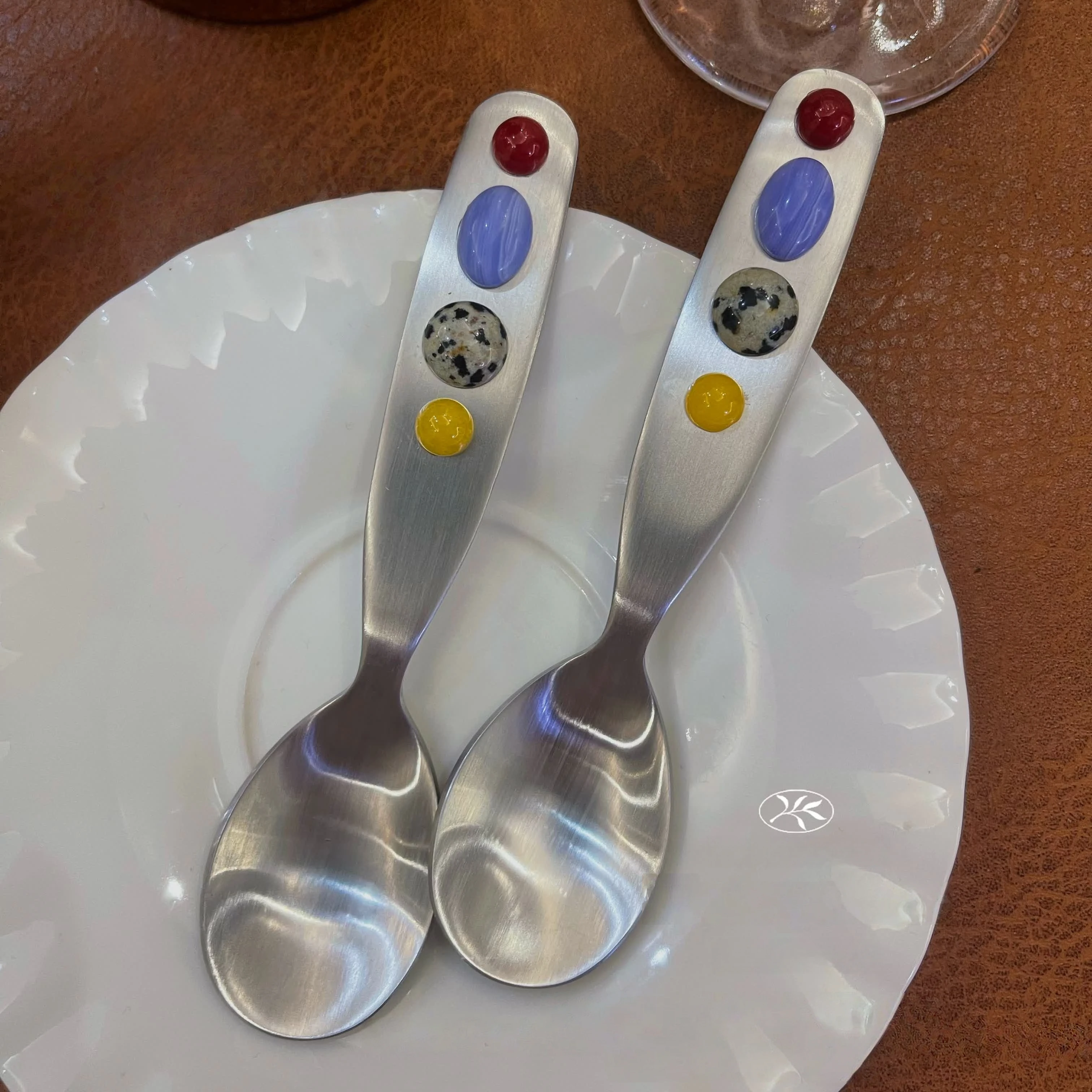 Ins Creative Nordic Style Cute Candy Bean Fork Spoon Set Natural Stone Handmade Western Tableware Western Spoon