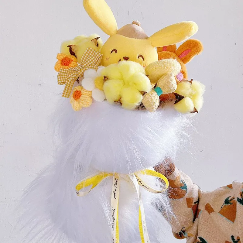 Sanrio Pom Pom Purin Plush Series Kawaii Anime Cinnamoroll Bouquet Wedding Decoration Artificial Flower Bouquet Christmas Gifts