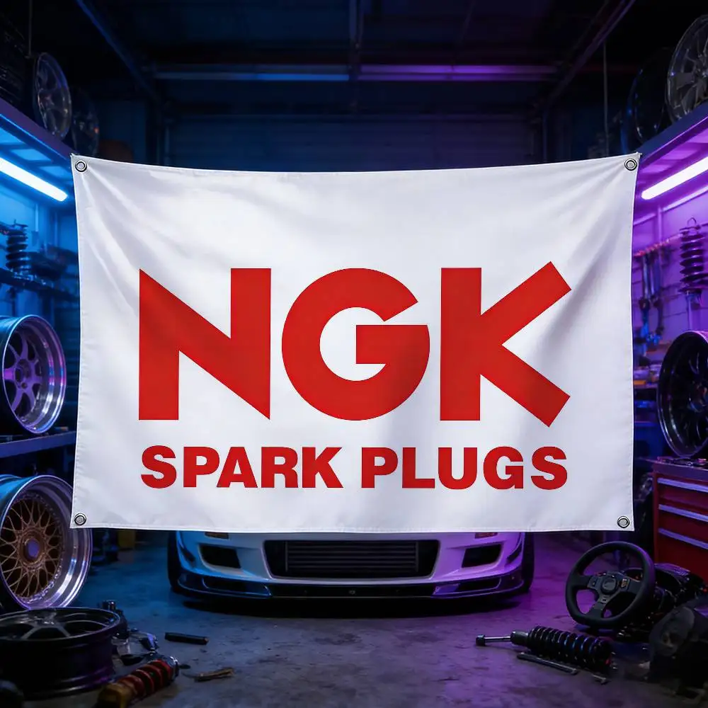 

Car And Motorcycle Logo For NGK Flag 120g Polyester Sublimation Print Durable Hanging Banner Home Decor Gift