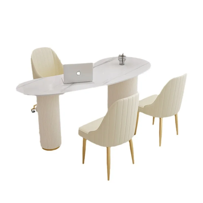 

Italian rock slab computer desk desk with drawers Modern light luxury consulting negotiation table