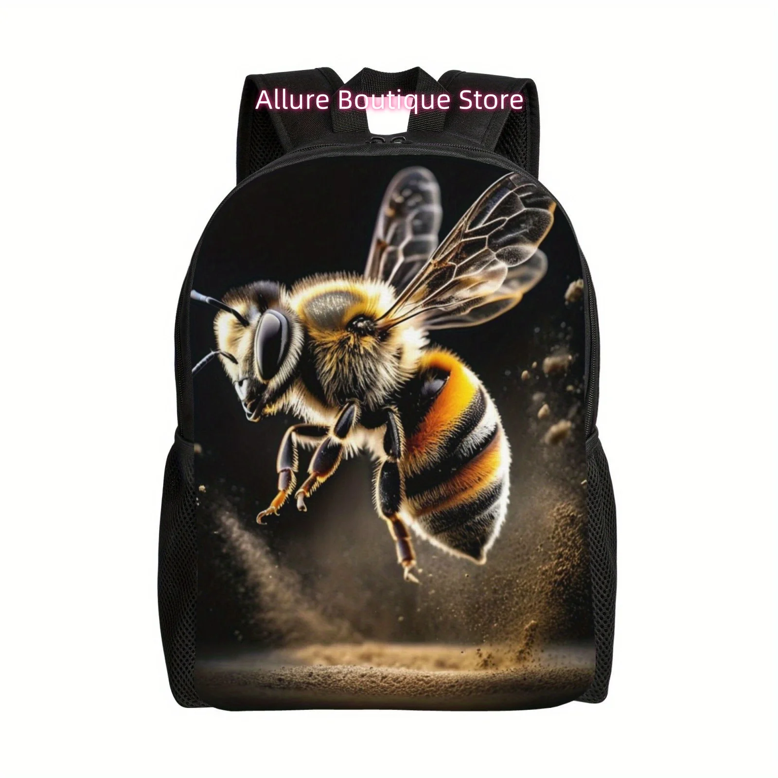 Chic Bee-Themed Lightweight Backpack, Large Capacity for Laptop & Books, Perfect for Work, Travel & College