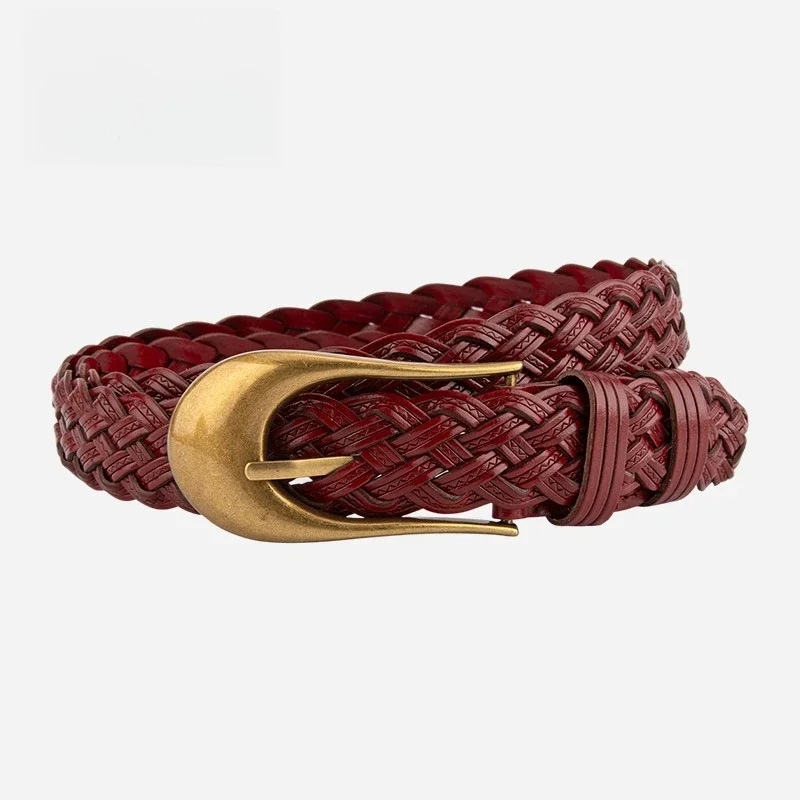 Handmade Woven Vintage Gold Buckle Women's Fashion Design Belt with Casual Pants Jeans Short Skirt, Women's Non Porous Belts