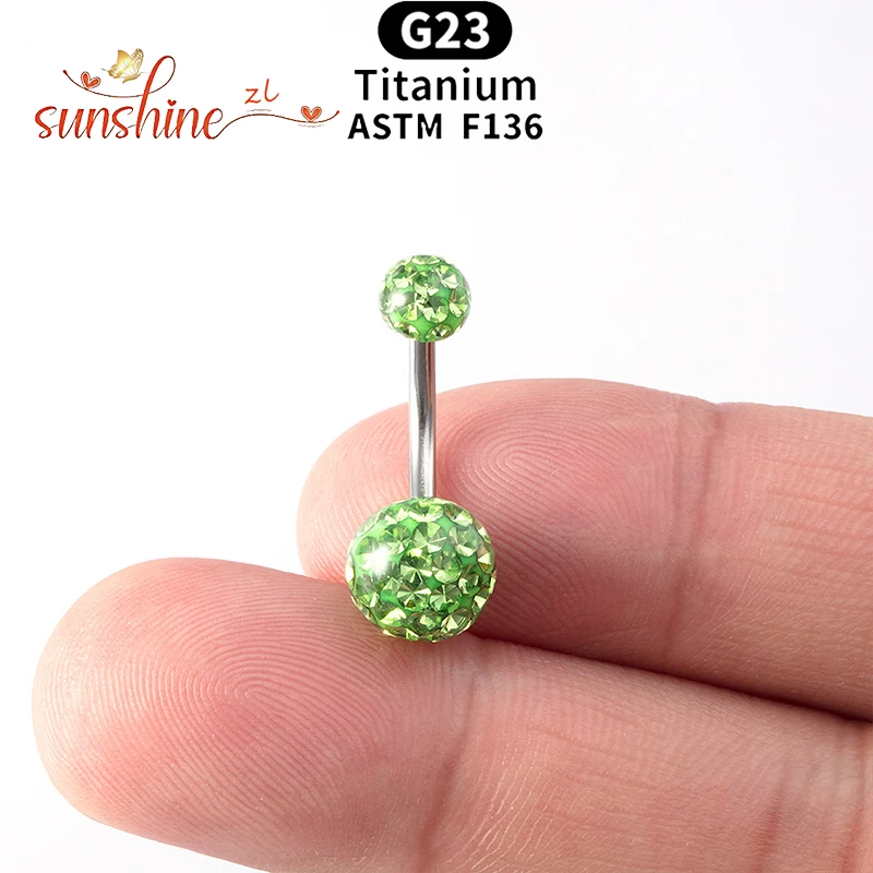 1 Stück Bauchnabelpiercing in Verschiedenen Farben aus Titan mit Doppelten Epoxid-Kristallkugeln 14g Bauchnabelring Körperschmuck
