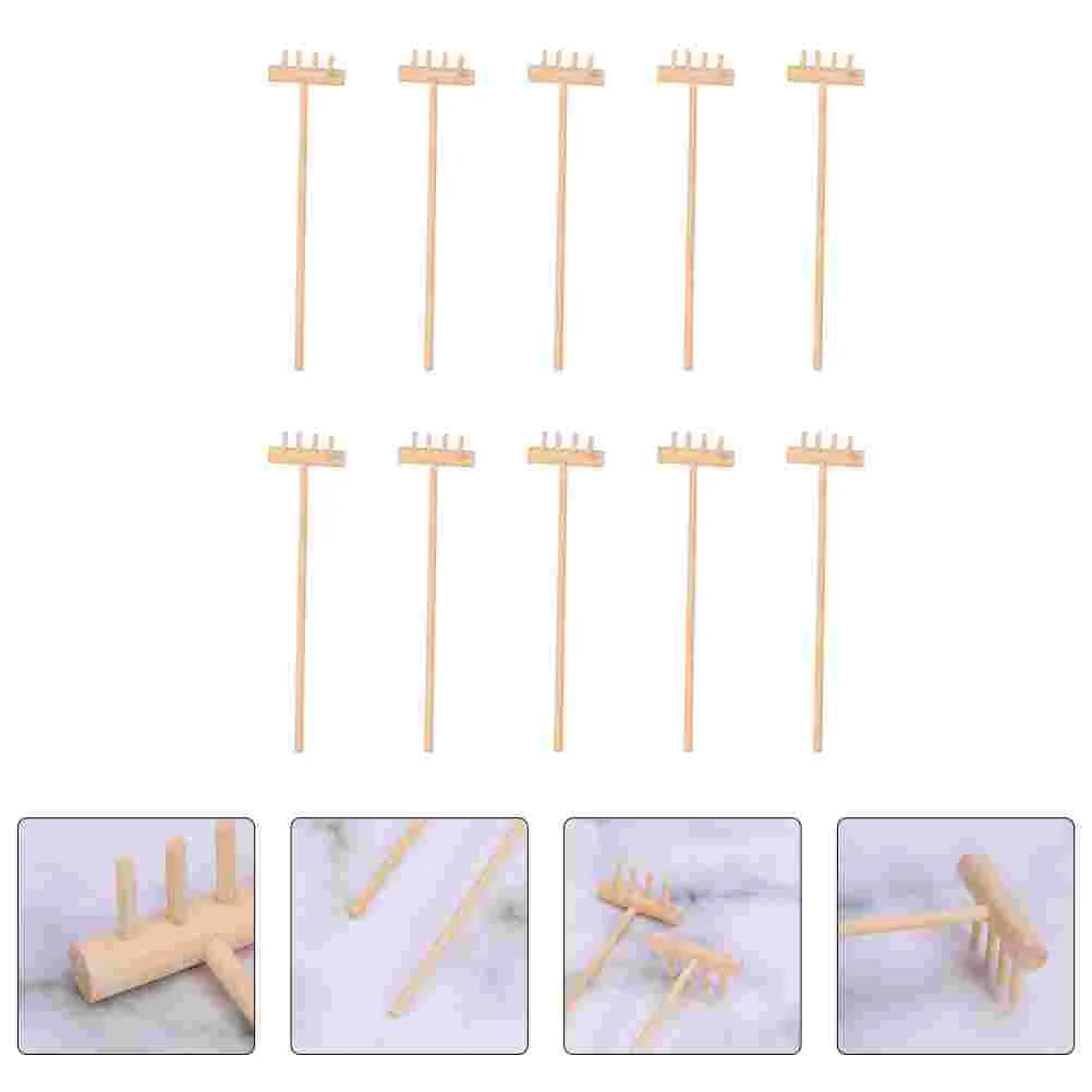 10 Pcs Sand Table Accessories Mini Rake for Sandbox Zen Garden Four Tine Desktop Outdoor Playset Toy Tools Bamboo The