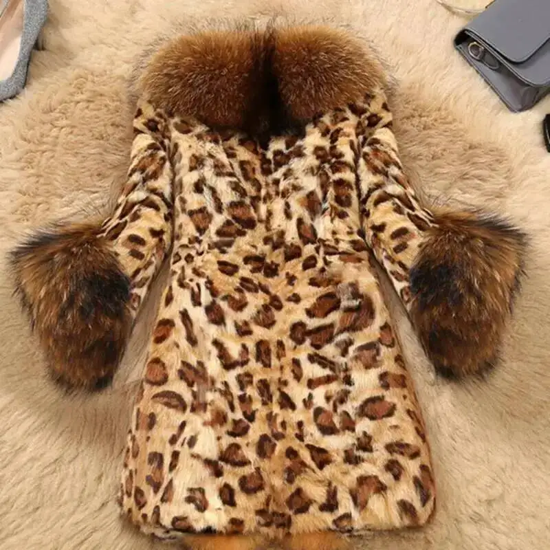 Winter Fashion For Women 2026 New Imitation Jacket Faux Fur Collar Classic Leopard Mid-Length Coat Tide Jackets