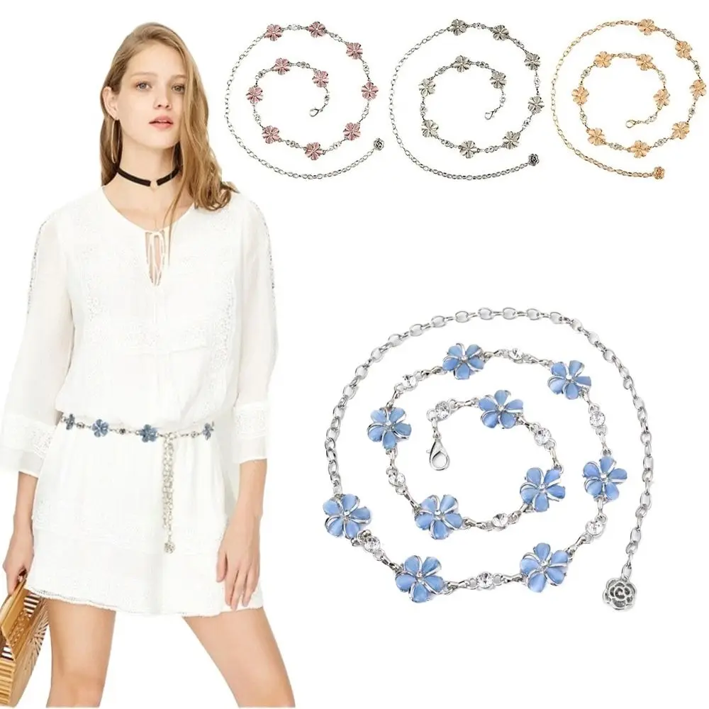 

Elegant Waist Chain Belt Metal Adjustable Flower Pendant Belt Boho Style Dress Waist Chain Women Waist Jewelry Accessories