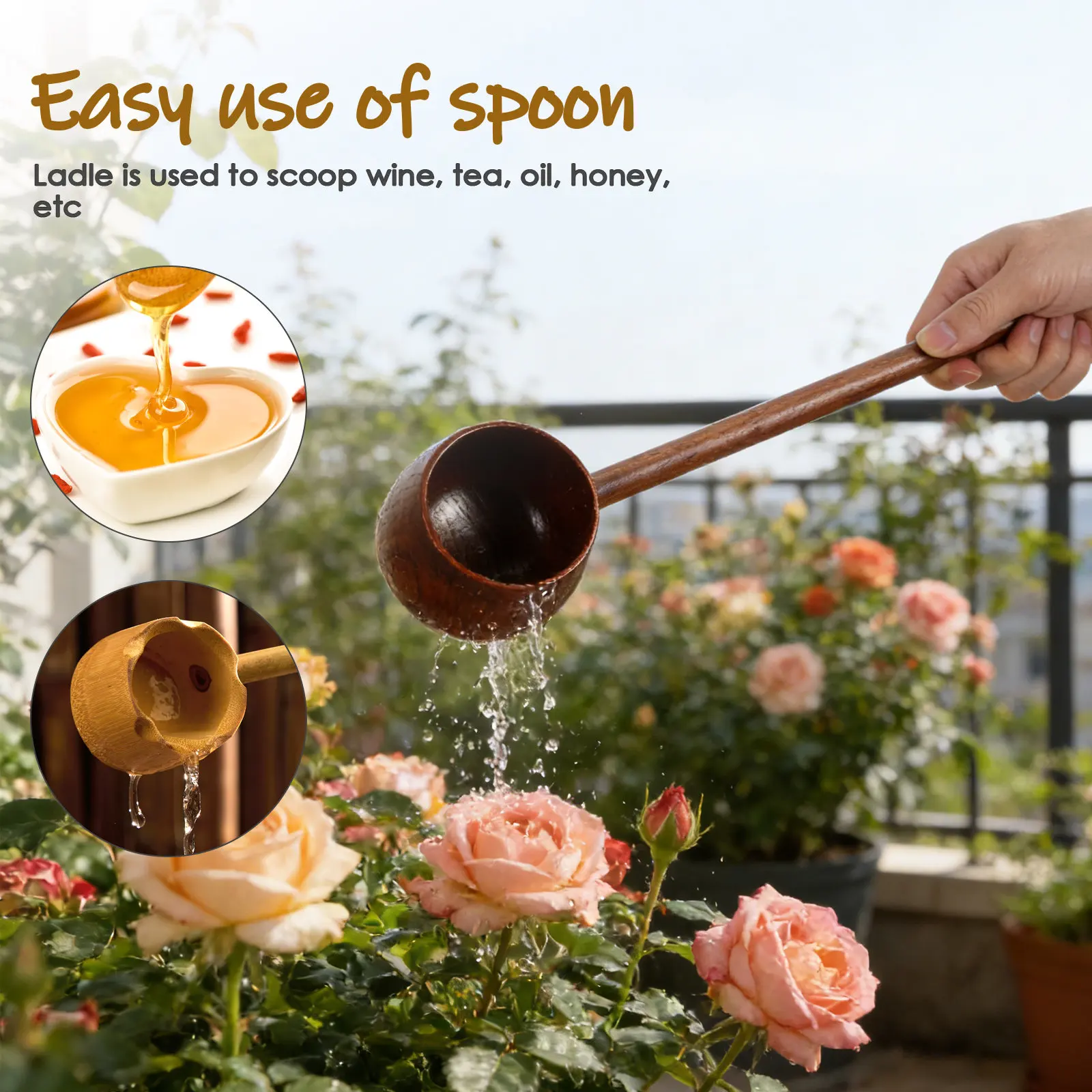 Wood Wine Ladle Long Handle Ergonomic Kitchen Water Scoop for Tea Ceremony Honey Oil Serving Retro Wooden Ladle Compact Storage