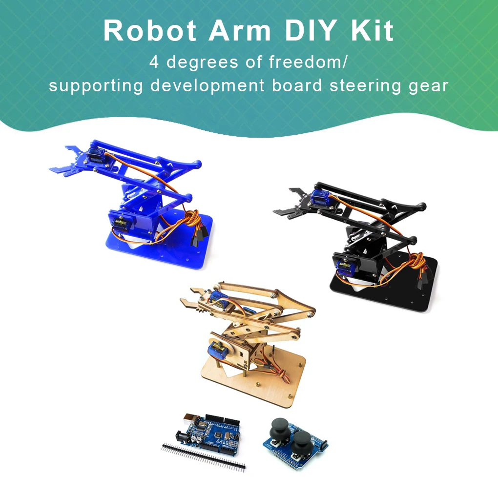 4 DOF Robot Manipulator Kit Arm Learning DIY Claw Maker Acrylic Mechanical Self-Assembly Accessories Gift Blue