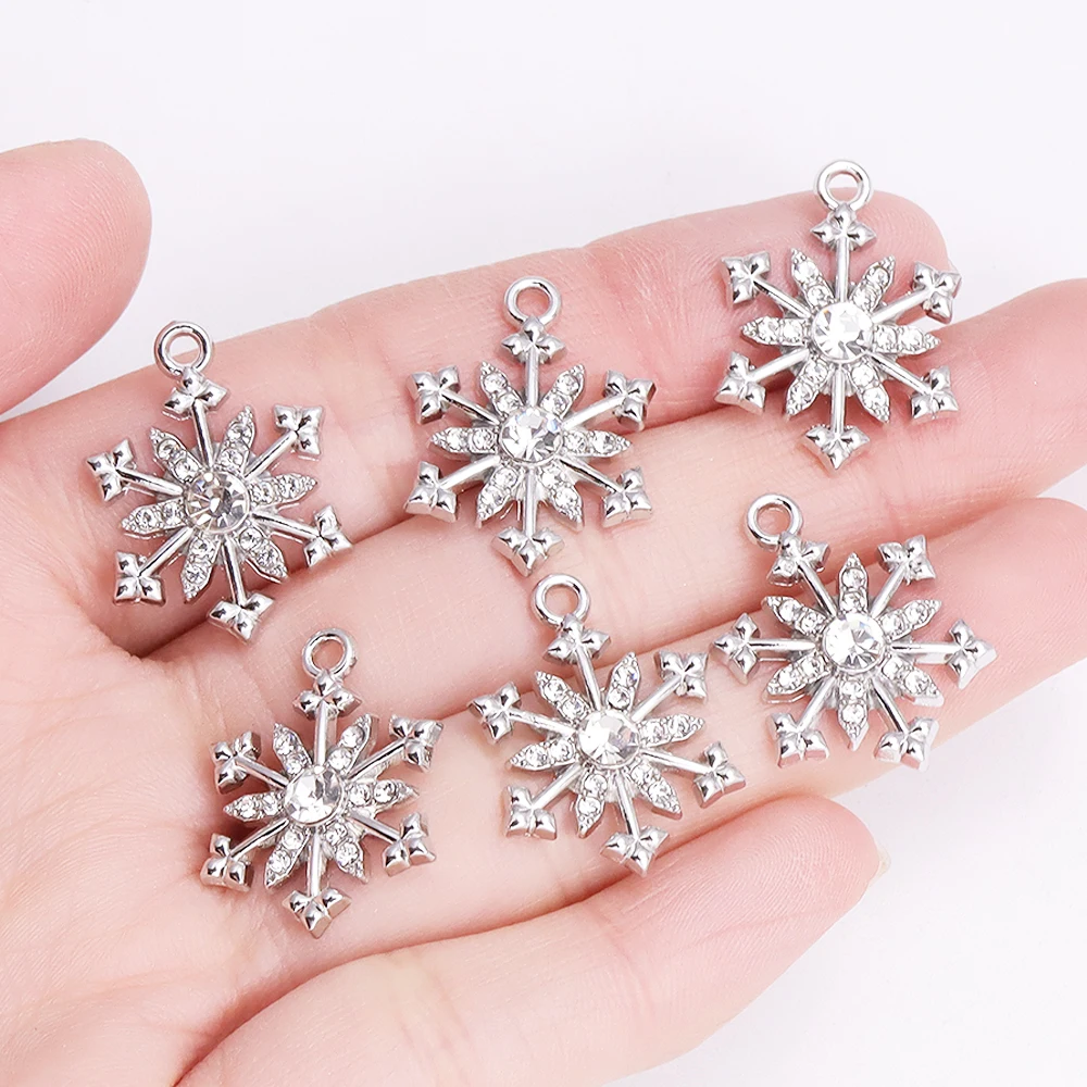 10 Stück glänzende Schneeflocke Charms Schmuck machen Frauen Zirkon Halskette Ohrringe Party Geschenk Festival Schlüsselbein Kette Schmuck Anhänger – Detail 7