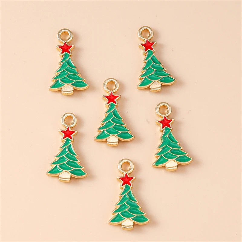 

20pcs 12x20mm Cute Enamel Christmas Tree Charms Pendants for Jewelry Making New Year Earrings Necklaces DIY Crafts Accessories