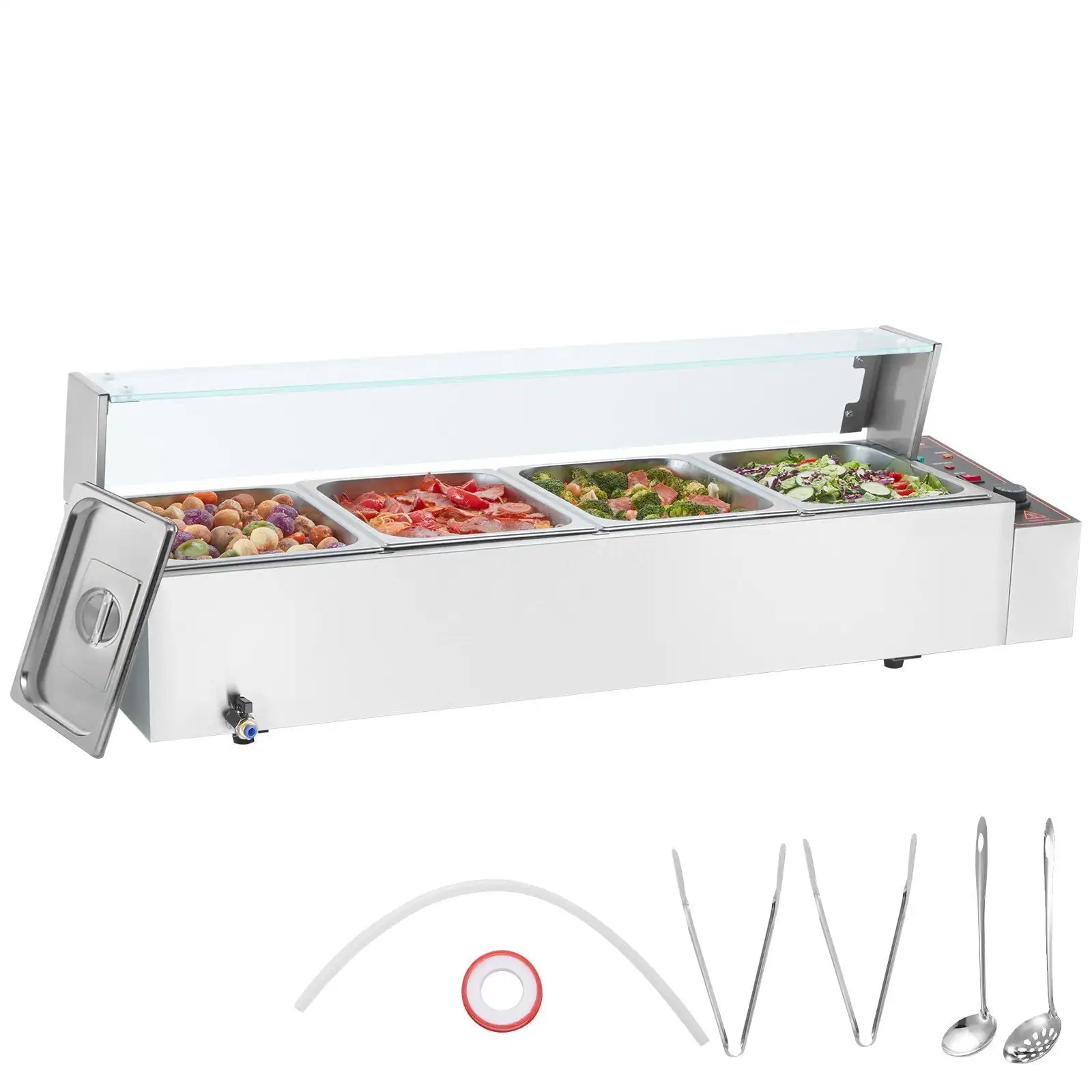 

Commercial Electric Food Warmer Countertop Buffet 4*8Qt with Glass Shield
