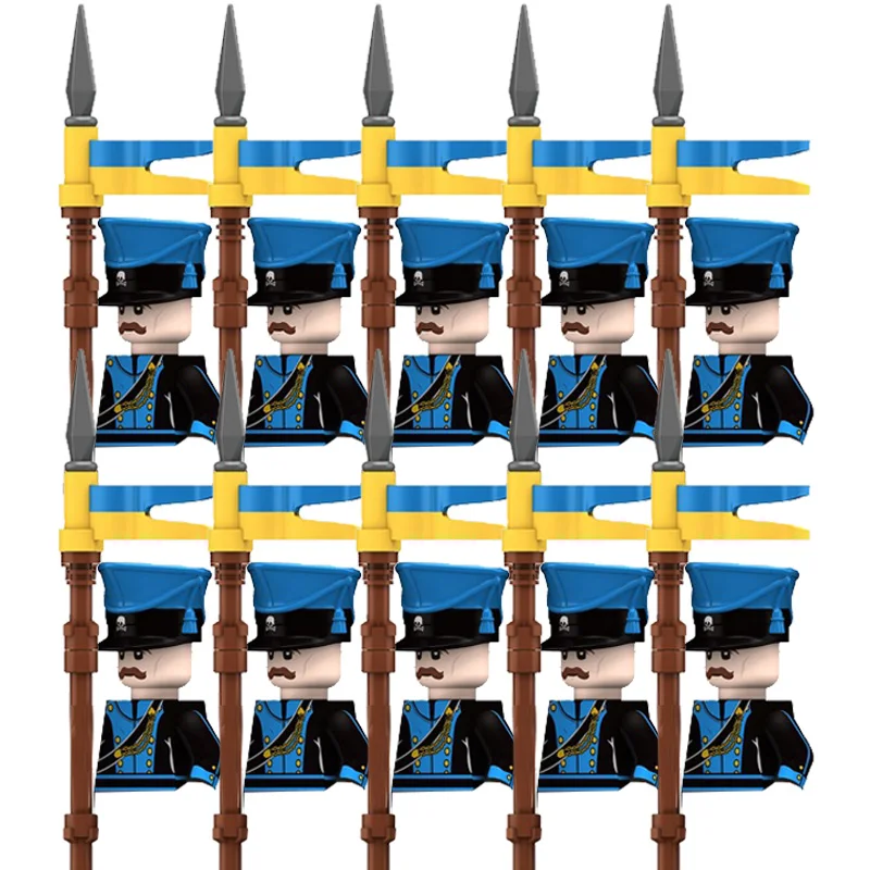 10Pcs/lots Napoleon Wars Military Figures Sets Heavy Cavalry Commander Soldier Weapon Assembly Model Childrens toys Holiday Gift