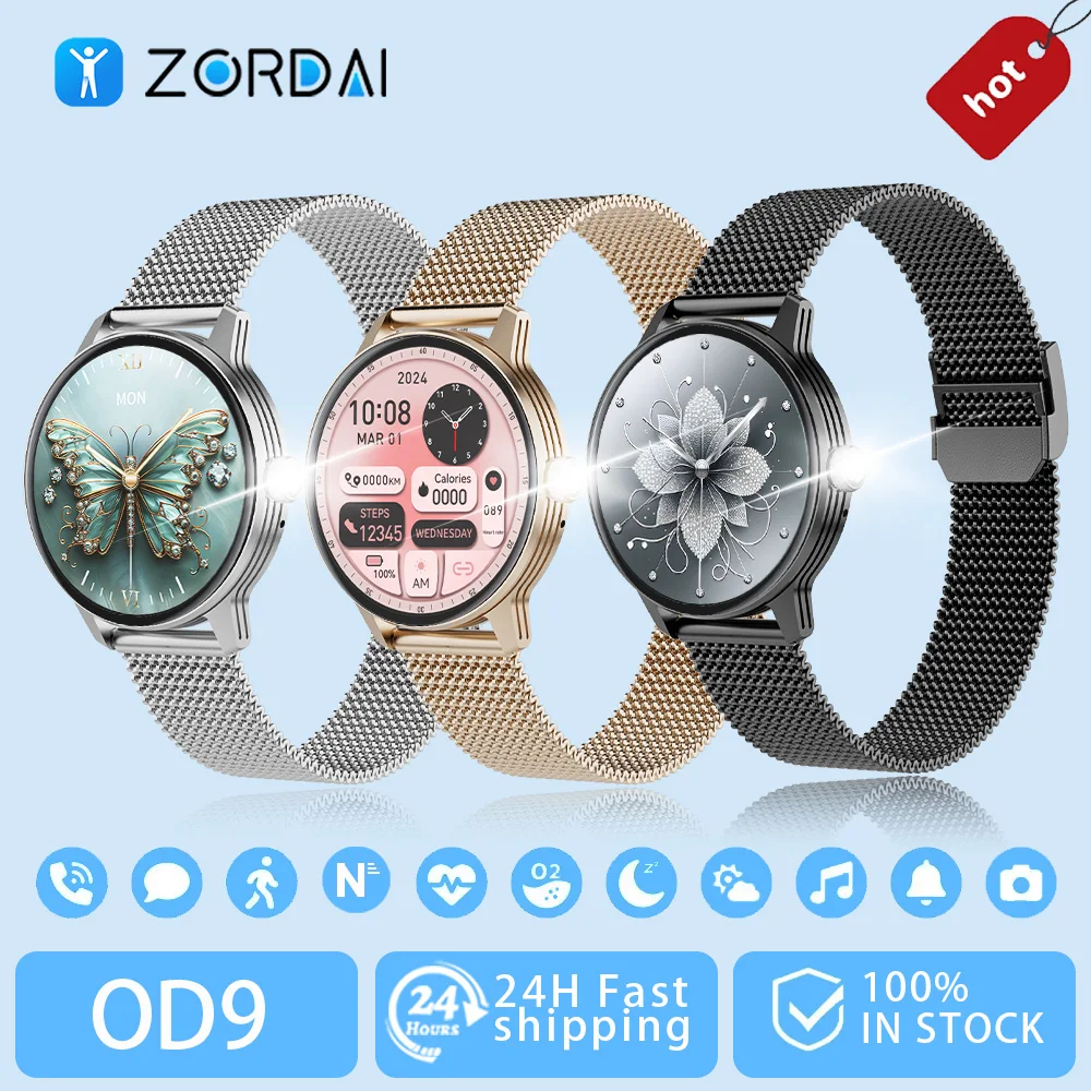 Zordai OD9 Women Lady Female Smartwatch Smart Watch AMOLED Screen Sport Fitness Heart Rate Running Riding Physiological Cycle