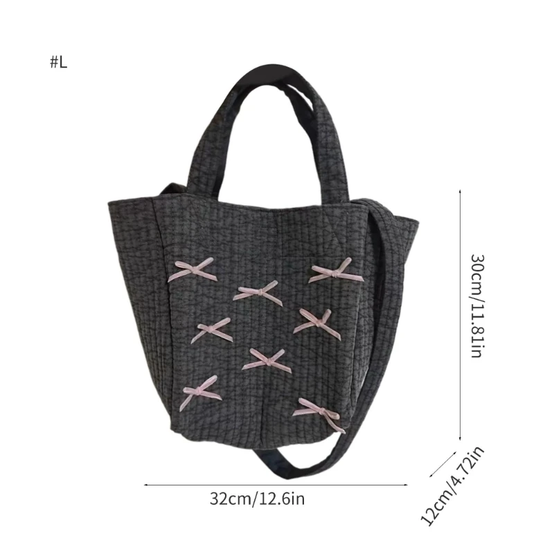 

Korean Canvas Crossbody Bag with Bowknot Pattern Shoulder Bag Practical and Casual Handbag for Women