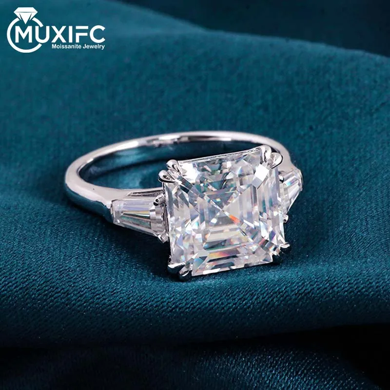 

MUXIFC 4CT Square Cut Moissanite Ring S925 Pure Silver Plated White Gold D VVS1 Wedding engagement Band Lab Certified Jewelry