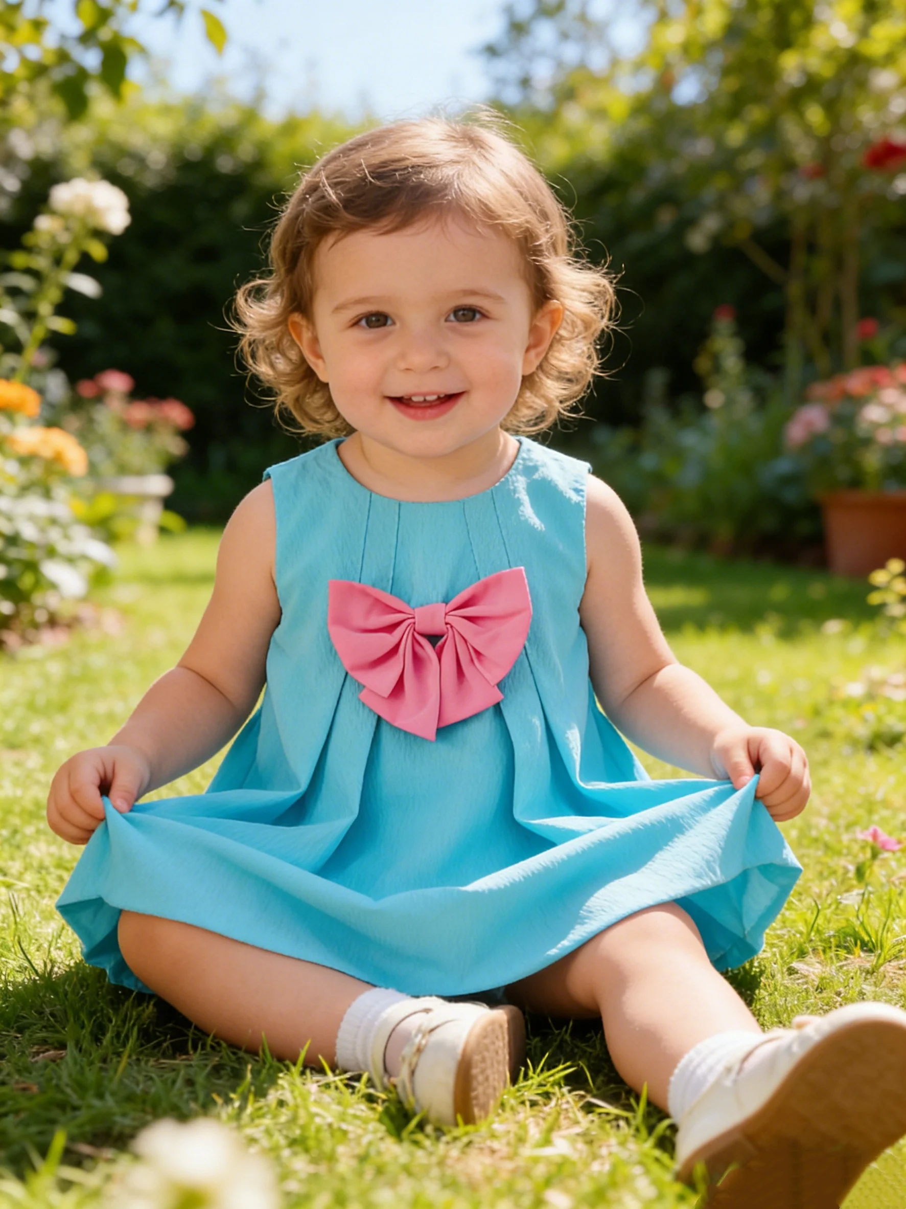 Summer Newborn Baby Girl's Lake Blue Bow-Tie Vest Skirt Sweet Style Sleeveless Bloomer Skirt Cute Infant Outfit