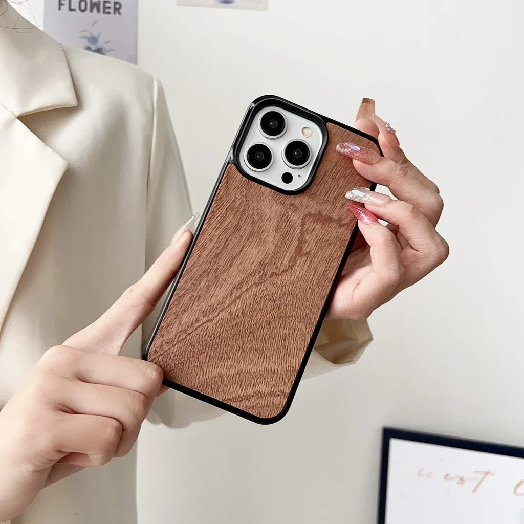 Custodia protettiva antiurto per iPhone 16 15 14 13 12 11 Pro Max Plus con materiali in legno massello di semplicità retrò