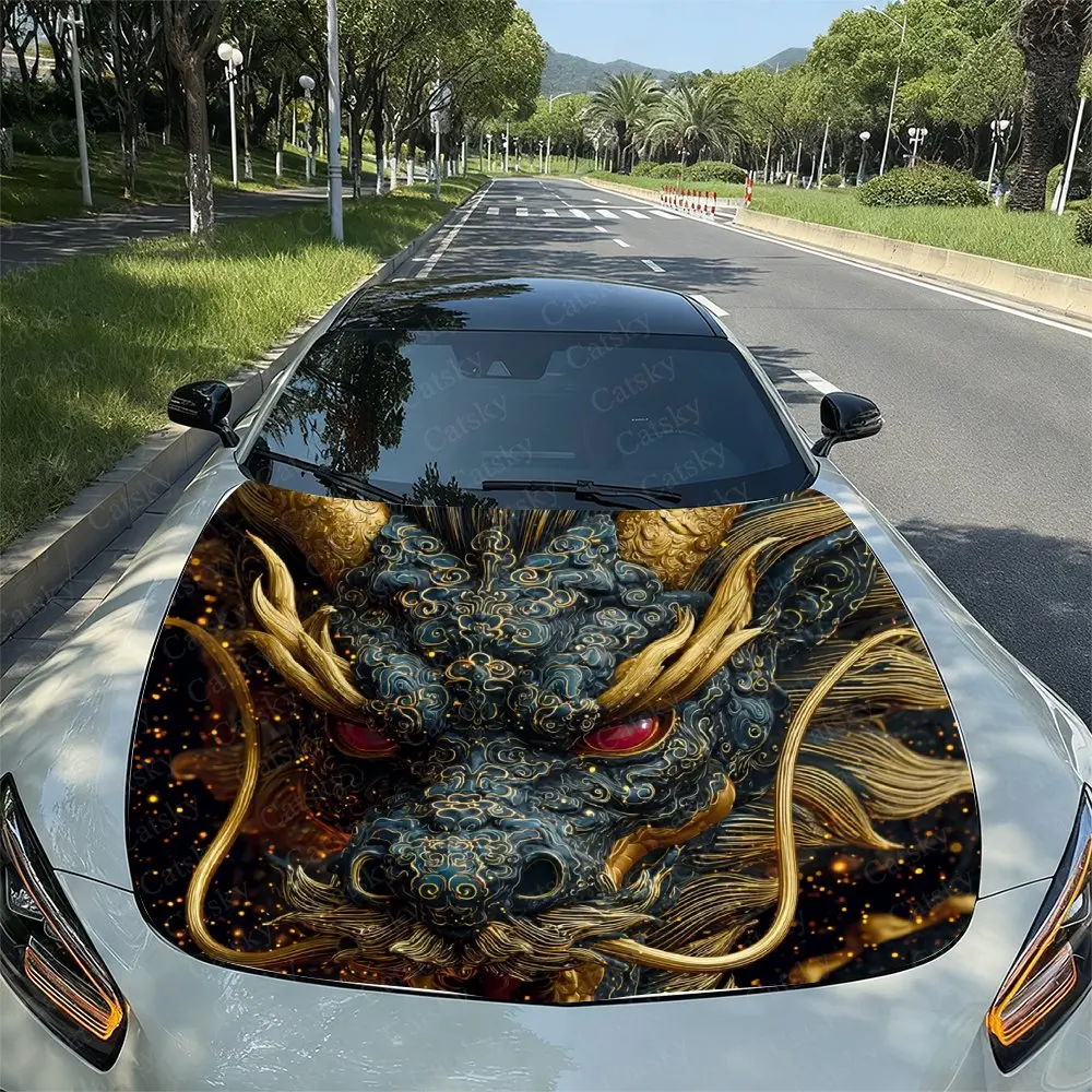

Chinese-style Dragon Car Hood Decal - Durable PVC Vinyl Wrap For Most Vehicles, Protective Engine Cover Sticker
