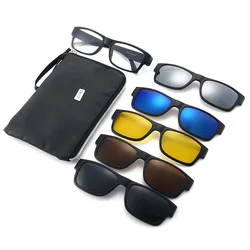 6PCS Magnetic Polarized Clip On Sunglasses Women Men Plastic Frame for Night Driving Sunglasses UV400