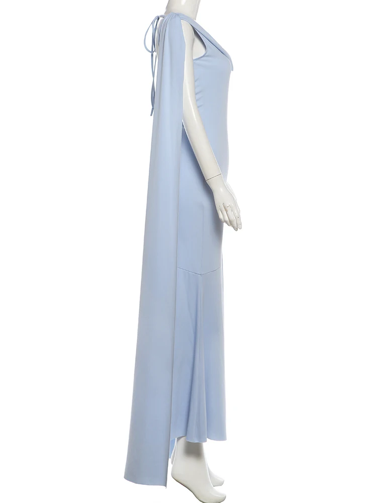Weird Puss Rückenfreies Bandage-Maxikleid für Damen, langes, mit Quasten versehenes, tief ausgeschnittenes, einfarbiges, schmales, elegantes Kleid für Geburtstagsfeiern, schicke Urlaubskleider – Detail 4