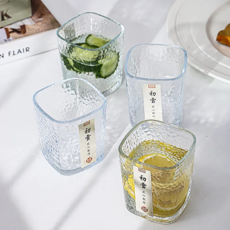

230ML Japanese Striped Heat-Resistant Glass Transparent Water Cup Home Net Celebrity Ins Drinking Juice Cup Wine Glasses