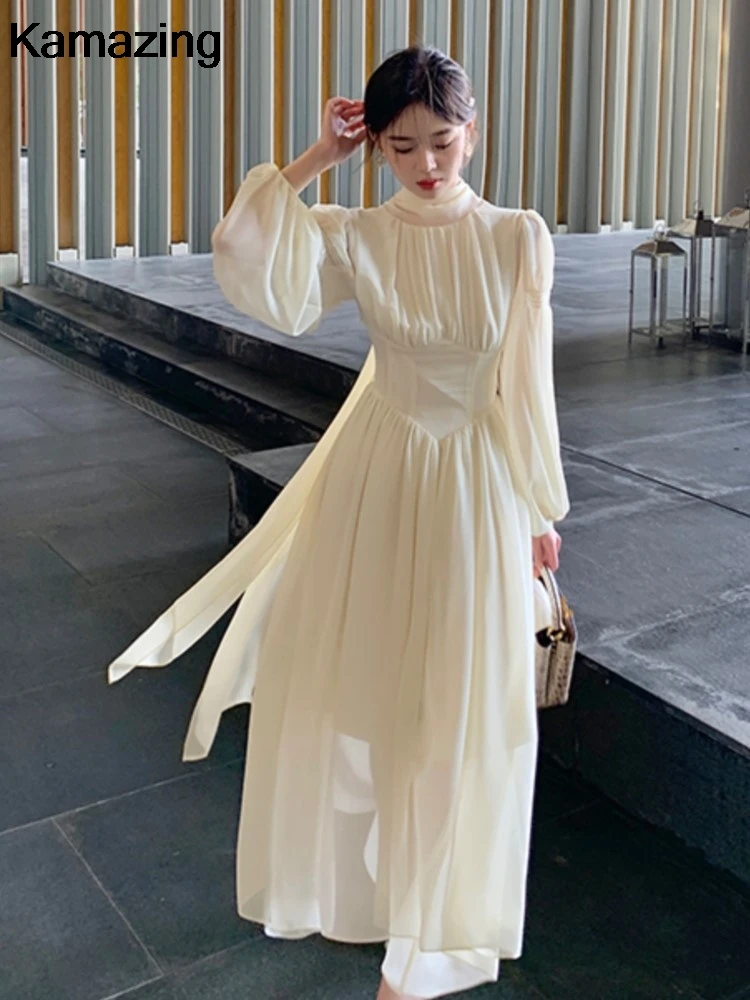 Women Elegant Chic Ruffle Dress French Fashion Graduation Evening Party Robe Female Korean Casusl Chiffon Beach Vestidos