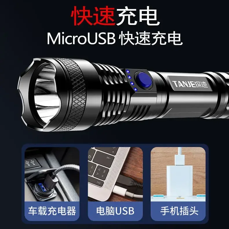 High Strong Power Led Flashlights Tactical Torch with Display Light USB Charging Camping Fishing Emergency Zoom Lantern