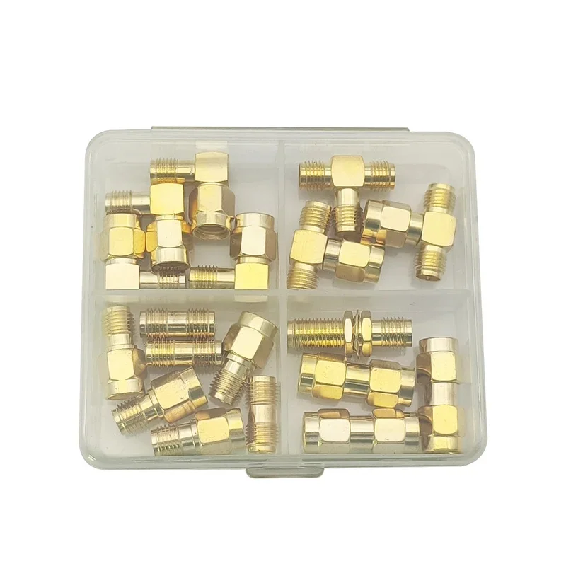 18Pcs/Box SMA Adapter Kit SMA/RP-SMA to SMA/RPSMA Male Plug&Female Jack Straight Right Angle RF Coaxial Connector 3 Way Splitter