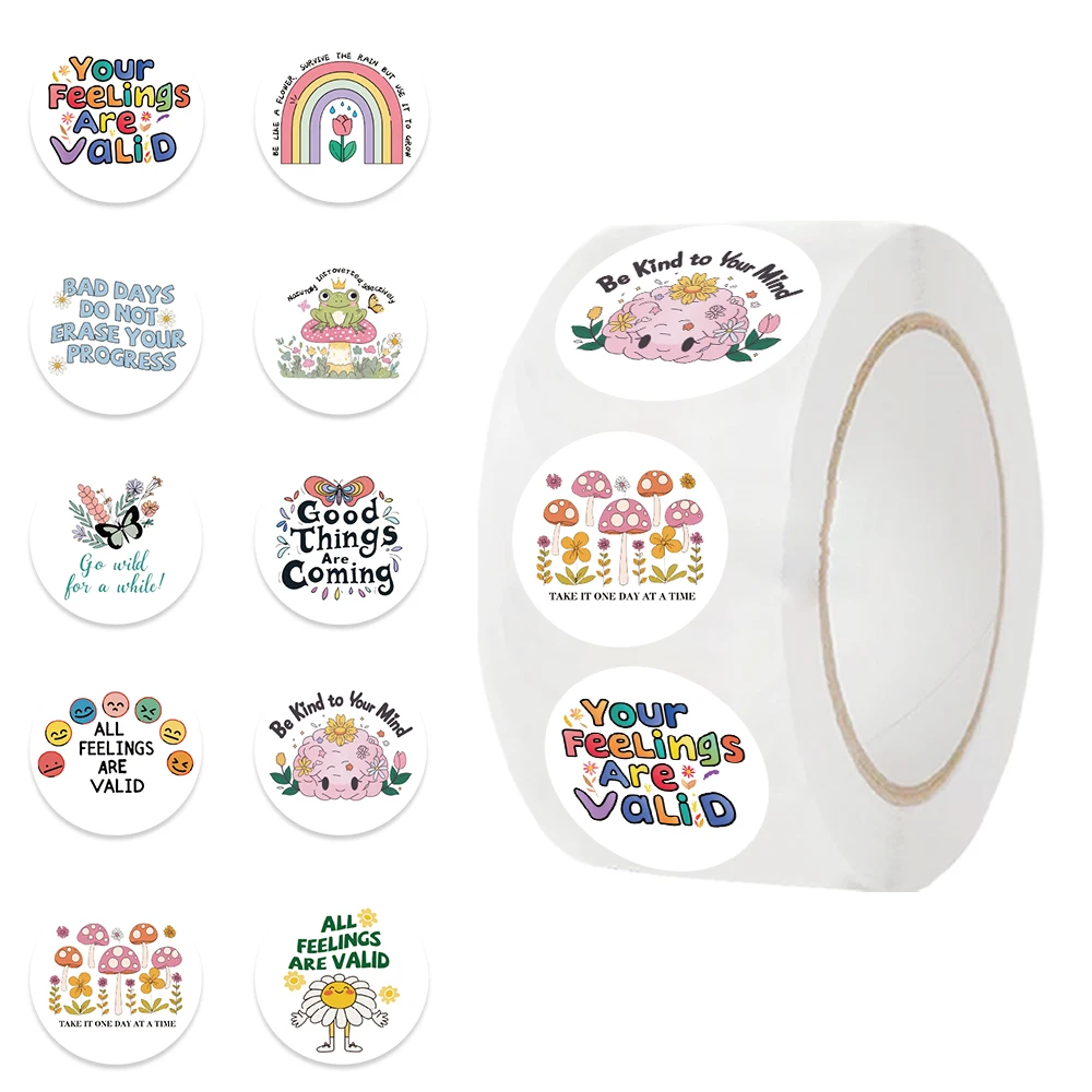 500PCS Mental Health Awareness Roll Stickers Laptop Notebook Phone Fridge Room Psychology Therapy Aesthetic DIY Roll Sticker