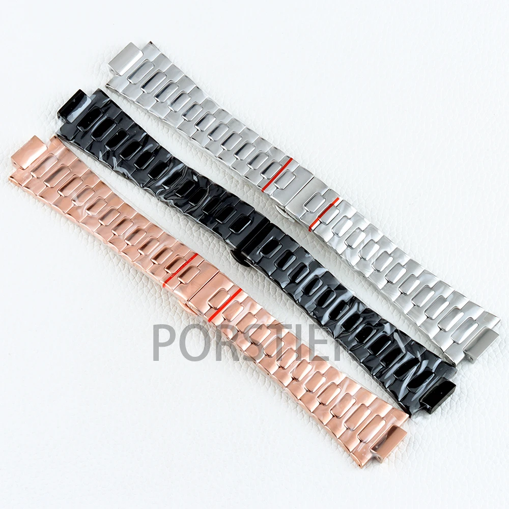 ローズゴールド-ブラック-シルバー-25mm-時計バンド-ソリッド-316l-ステンレススチール-ノーチラス-nh35-nh36-nh38-時計ケース-ブレスレット-折りたたみバックル用