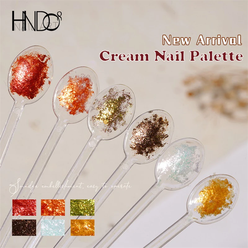 

HNDO 6 in 1 Cream Nail Palette Buttery Paste Aurora Plaster Powder for Professional Nail Art Decorations Glitter Bright Pigment