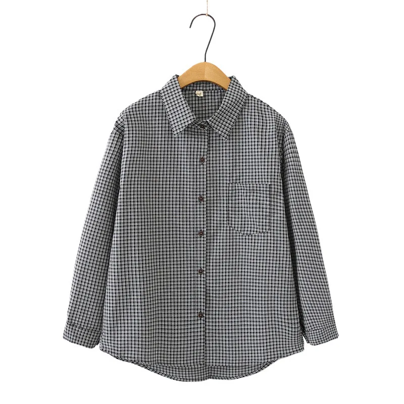 

XXXXL Fashion Plus Size Woman Clothing Spring 2026 Plaid Shirt Long Sleeved Top Artistic Style Blouses 779