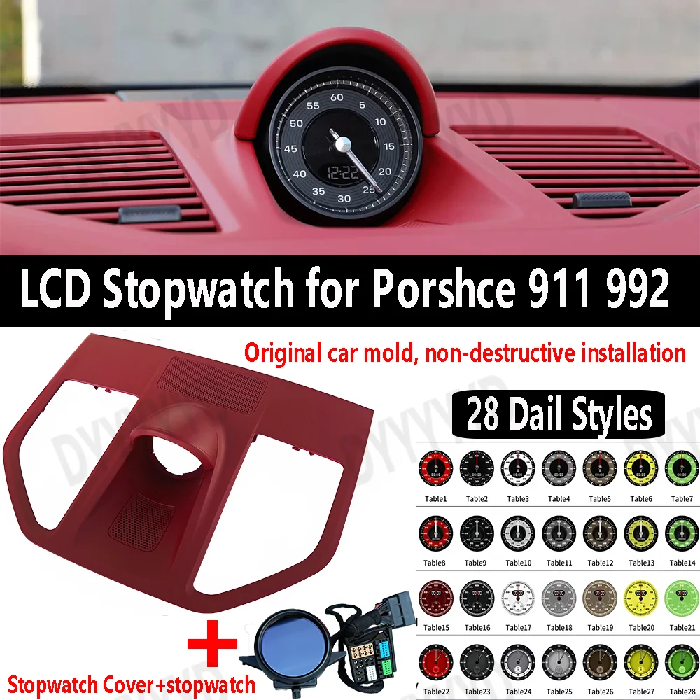 

LCD Stopwatch for Porsche 911 992 Car Dashboard Sport Chrono Clock Interior Center Electronic Meter Compass Instrument Panel
