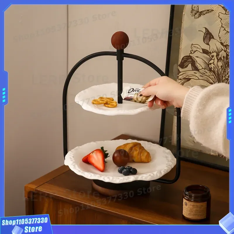 Double Layer Ceramic Snack Plate Hotel Reception Candy Storage Dish Living Room Coffee Table Decoration Dim Sum Dried Fruit