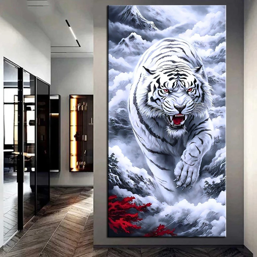 5D DIY Diamond Painting White Tiger Mosaic Embroidery Full Drill Cross Stitch Rhinestones Home Decor J3576