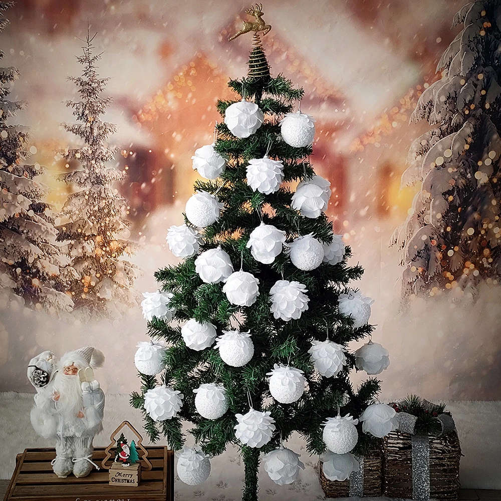 3Pcs/Box 8cm White Christmas Ball Christmas Tree Hanging Pendant Flower Foam Snow Balll Xmas Decorations for Home New Year 2024