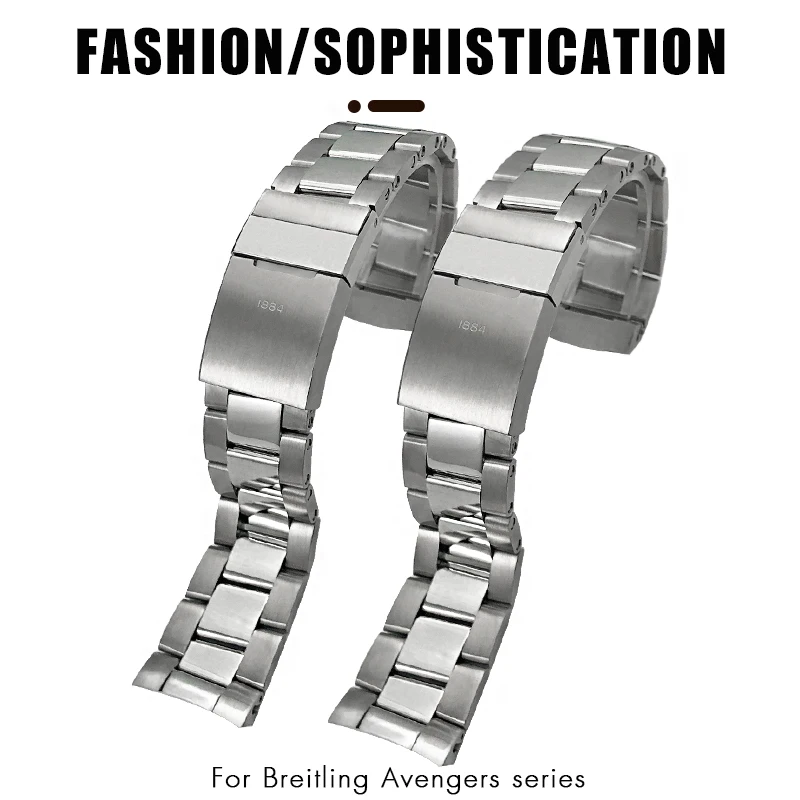 22mm High Quality Curved Stainless Steel Watchband Fit for Breitling AVENGER NAVITIMER SUPEROCEAN Metal Watch Strap Bracelets