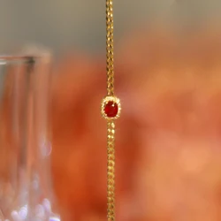 Silver inlaid faceted red gemstone bracelet for women retro classic charm bangles minimalist design engagement Jewelry gift