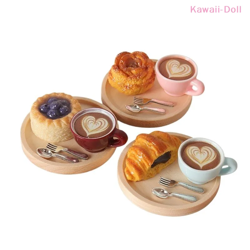 [DO]Puppenhaus-Miniatur-Kaffee- und Gebäck-Set, realistisches Essens-Tablett, Puppenhaus-Küchenzubehör für Rollenspiele und Szenenlayout[DO] – Detail 7