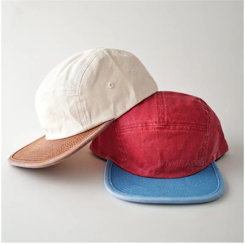 Vintage Washed Cotton Two Tone Flat Brim Cap Unisex Soft crown Baseball cap for men and women dad hats Casual Streetwear