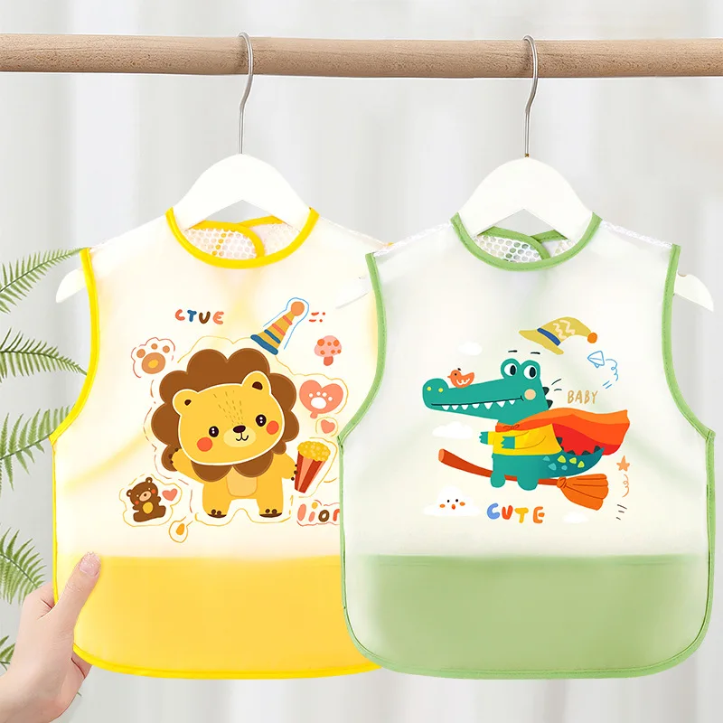 

1-4years Kids Waterproof Sleeveless Feeding Apron Spring Summer Baby Playtime Mealtime Coverall Easy Clean Bibs Burp Cloths