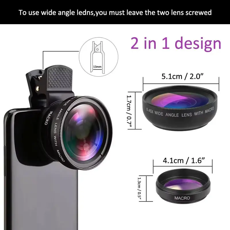 37mm Universal Phone Lens Kit 0.45x Super Wide Angle & 12.5x Super Macro Lens HD Camera Lentes for iPhone 15 14 Xiaomi