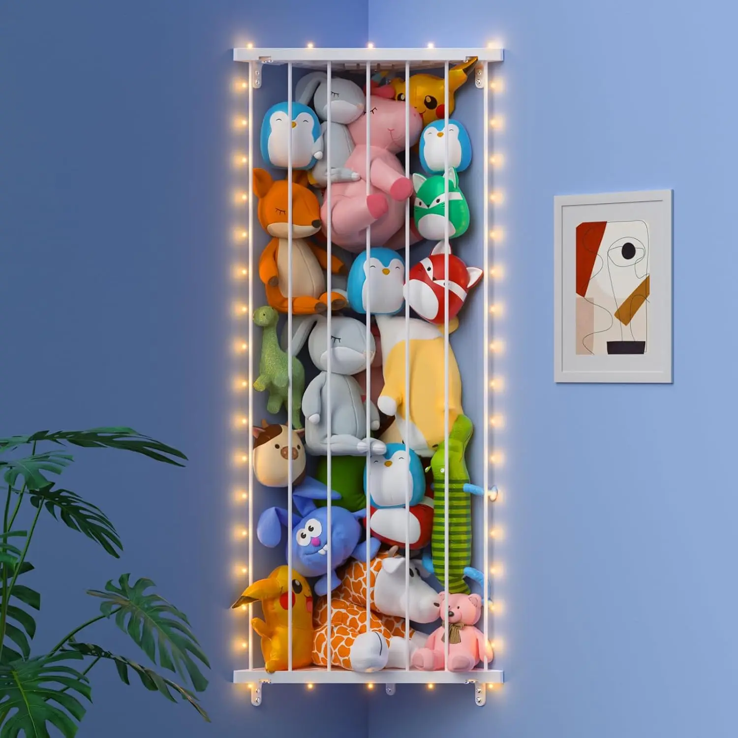 

Adjustable Corner Stuffed Animal Storage Shelf - 75" Long, 97L Capacity, Wall-Mounted Plush Holder for Kids Room, Nursery, Playroom (Milky White)